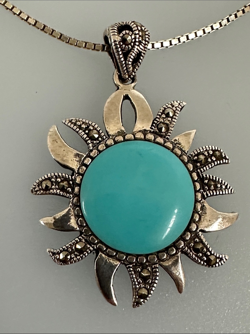 Turquoise 925 Sterling silver Sunburst Pendant Necklace made in Italy